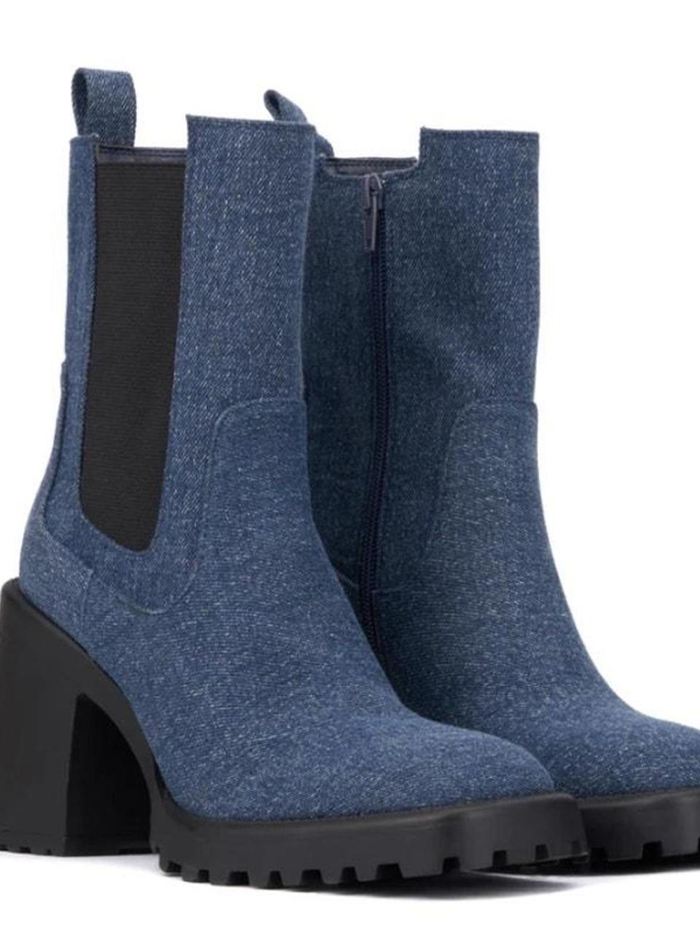 Olivia Miller Blue Denim Lug-Heel Chelsea Booties